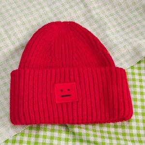 Acne Studios Luxury Red Knit Winter Beanie